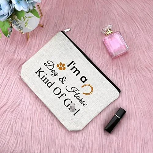 Dog Lover Gift for Women Makeup Bag Horse Lover Gift Horseshoe Gift for Dog Mom Equestrian Gift for Daughter Cosmetic Bag Funny Birthday Graduation Gift for Teen Christmas Gift Travel Cosmetic Pouch