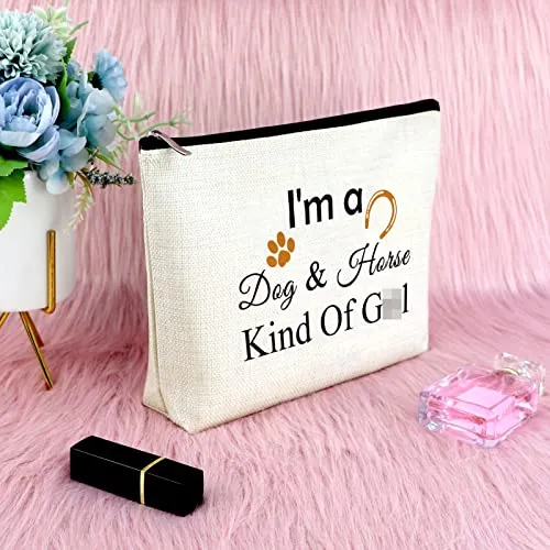 Dog Lover Gift for Women Makeup Bag Horse Lover Gift Horseshoe Gift for Dog Mom Equestrian Gift for Daughter Cosmetic Bag Funny Birthday Graduation Gift for Teen Christmas Gift Travel Cosmetic Pouch