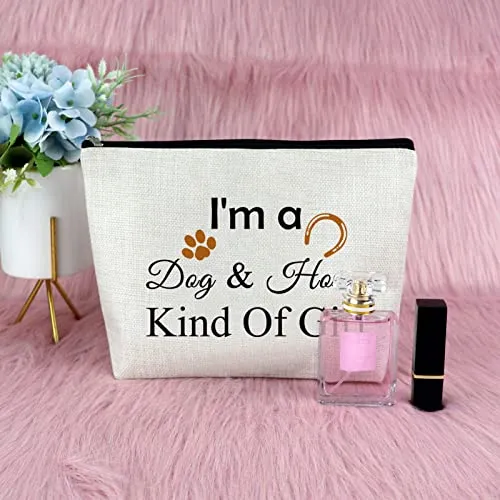 Dog Lover Gift for Women Makeup Bag Horse Lover Gift Horseshoe Gift for Dog Mom Equestrian Gift for Daughter Cosmetic Bag Funny Birthday Graduation Gift for Teen Christmas Gift Travel Cosmetic Pouch