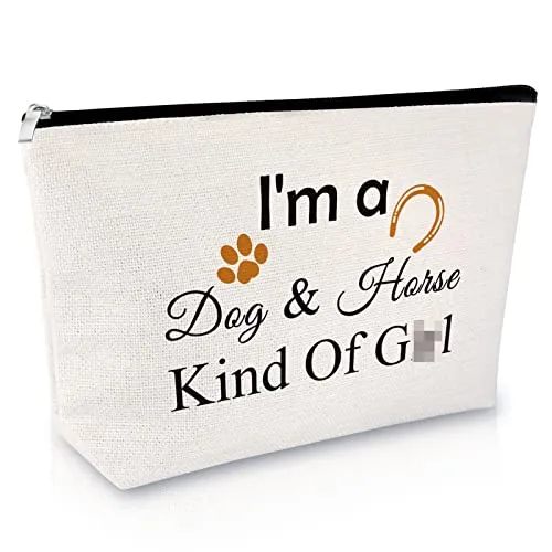 Dog Lover Gift for Women Makeup Bag Horse Lover Gift Horseshoe Gift for Dog Mom Equestrian Gift for Daughter Cosmetic Bag Funny Birthday Graduation Gift for Teen Christmas Gift Travel Cosmetic Pouch