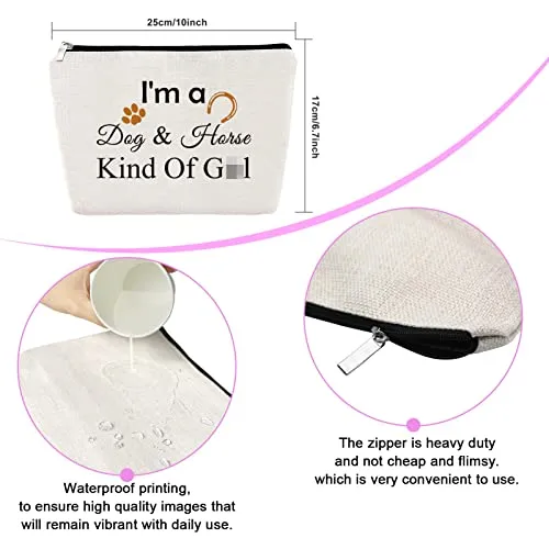 Dog Lover Gift for Women Makeup Bag Horse Lover Gift Horseshoe Gift for Dog Mom Equestrian Gift for Daughter Cosmetic Bag Funny Birthday Graduation Gift for Teen Christmas Gift Travel Cosmetic Pouch